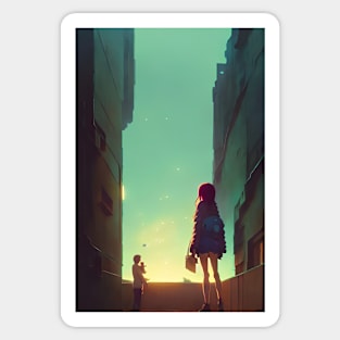 Couple Lofi Scenario Anime Landscape Sticker